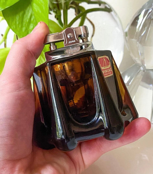 Vintage Brown Viking Glass Table Lighter