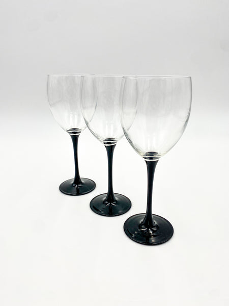 Vintage Luminarc France Black Glass Stem Wine Glasses