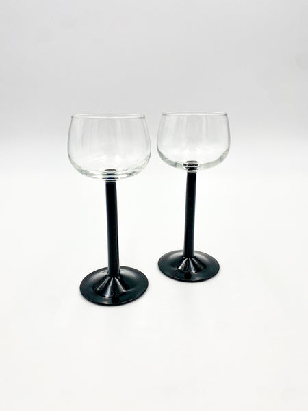 Vintage Luminarc France Black Glass Stem Glasses