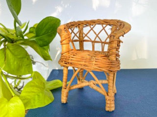 Vintage 1970s (3) Piece Rattan Wicker Doll Furniture Set