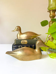 (2) Vintage MCM Brass Ducks