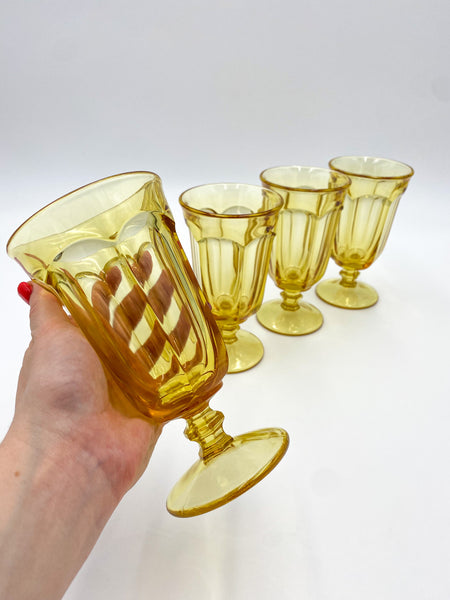 1970s Imperial Glass Old Williamsburg Yellow Tea Goblets