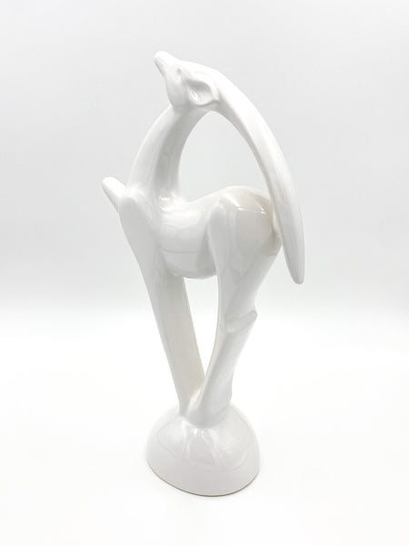 1980s Vintage Royal Haeger White Art Deco Ceramic Glazed Gazelle Statue