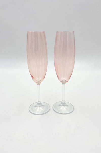 Crystal Blush Pink Champagne Flutes with Clear Glass Stem