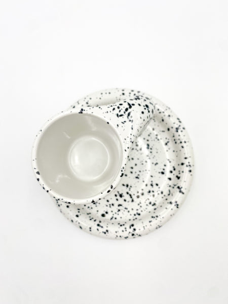 Moreover Black & White Speckled Ceramic Chubby Coffee Mug & Serving Plate