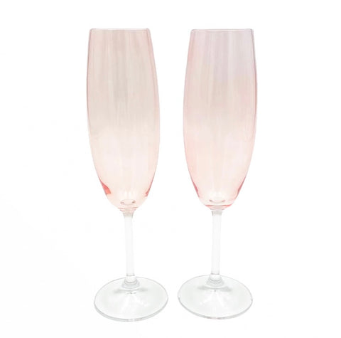 Crystal Blush Pink Champagne Flutes with Clear Glass Stem