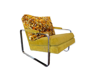 1960s Crushed Velvet and Chrome Mid-Century Modern Retro Lounge Chair