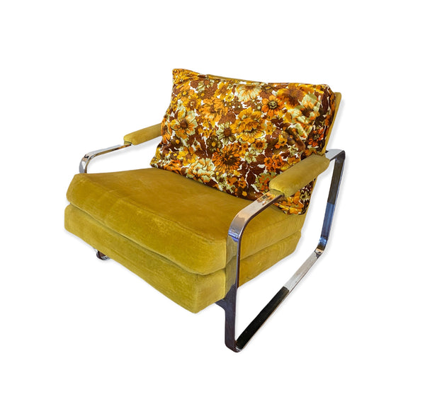 1960s Crushed Velvet and Chrome Mid-Century Modern Retro Lounge Chair