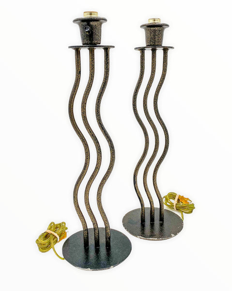 1980s Vintage Postmodern Memphis Style Squiggle Wave Table Lamps