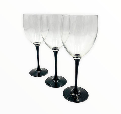 Vintage Luminarc France Black Glass Stem Wine Glasses