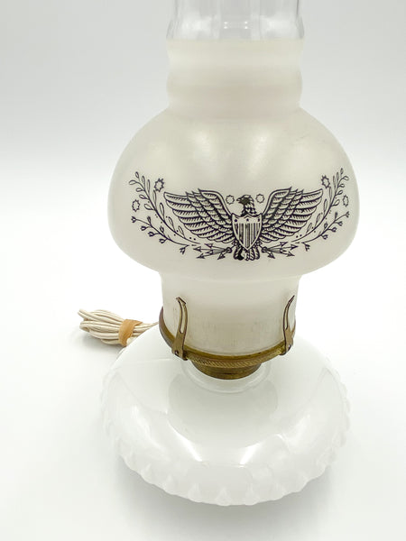 Vintage Milk Glass Eagle Hurricane Table Lamp