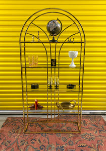 Vintage Arched Brass & Glass Etagere Bookshelf