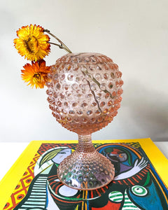 Pink Hobnail Glass Ivy Ball Vase