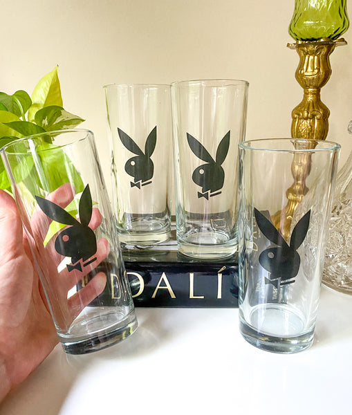 (1) Vintage 1970s Playboy Black Bunny Highball Glasses