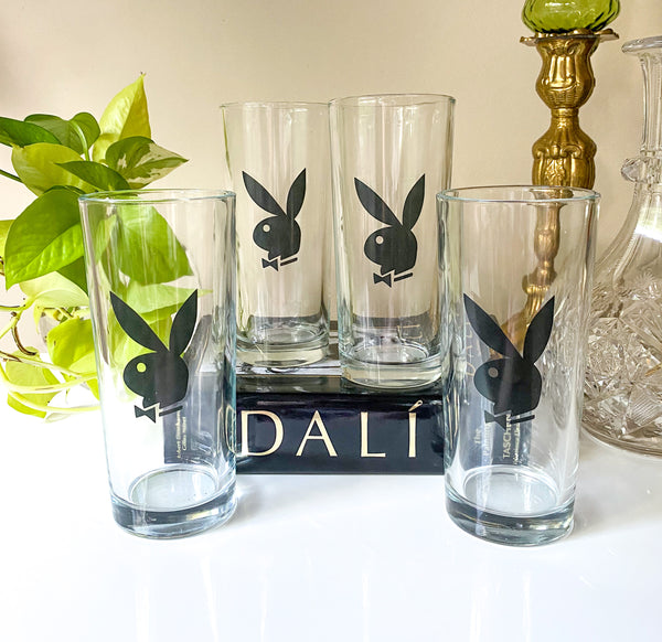 (1) Vintage 1970s Playboy Black Bunny Highball Glasses