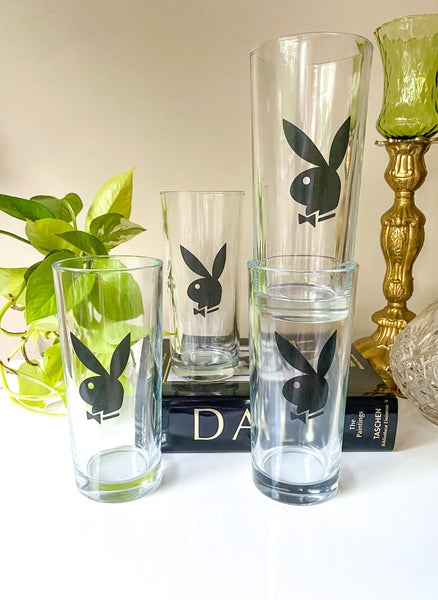 (1) Vintage 1970s Playboy Black Bunny Highball Glasses