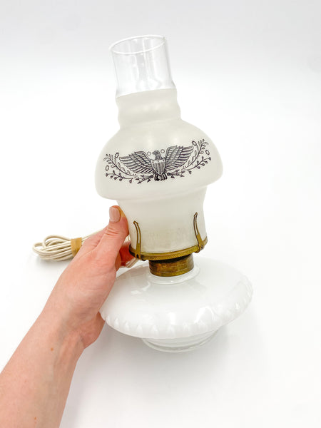 Vintage Milk Glass Eagle Hurricane Table Lamp